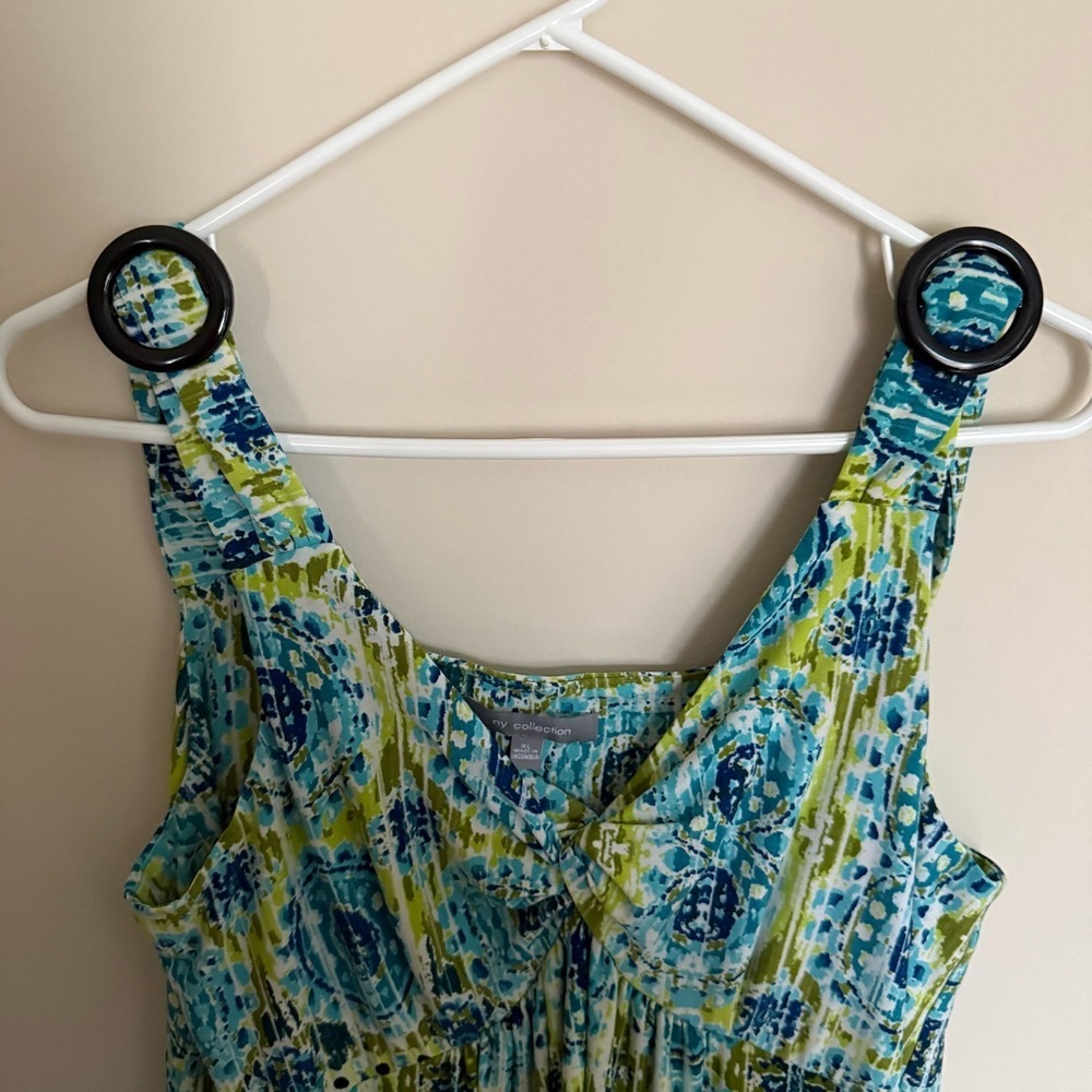 Y2K Boho Vacation Print my collection Sz XL Maxi Dress Twist Front Blue & Green - Picture 7 of 11